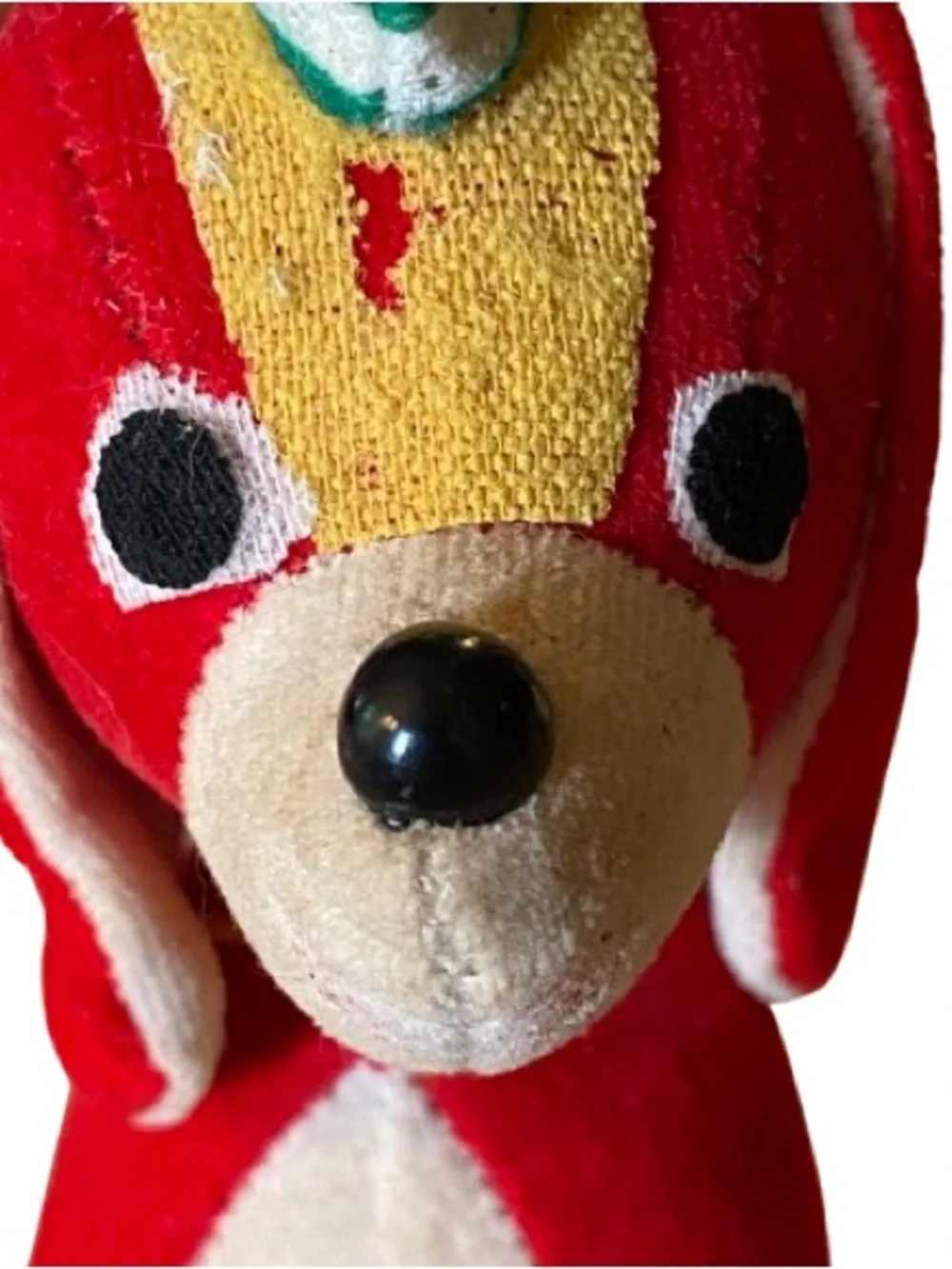 VTG Mid-Century Red Velveteen Dog Ornament Made in Japan Kitschy Retro Christmas
